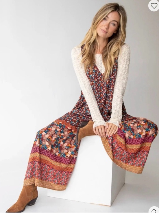 NATURAL LIFE Pants - Natural Life Boho Wide Leg Jumpsuit Floral Pockets Let's Just Go Size Large